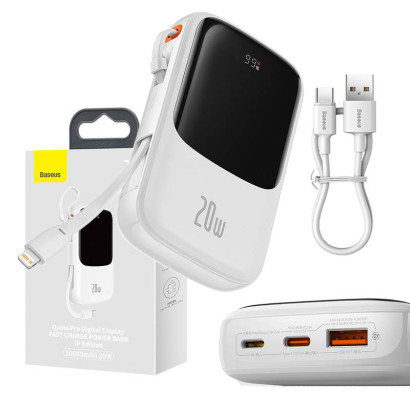 Powerbank Baseus Qpow Pro with Lightning cable, USB-C, USB, 10000mAh, 20W (white)