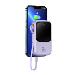 Powerbank Baseus Qpow Pro with Lightning cable, USB-C, USB, 10000mAh, 20W (purple)