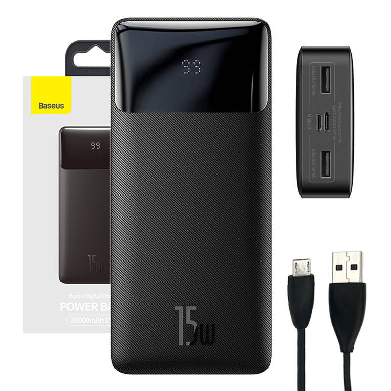 Powerbank Baseus Bipow 20000mAh, 2xUSB, USB-C, 15W (black)