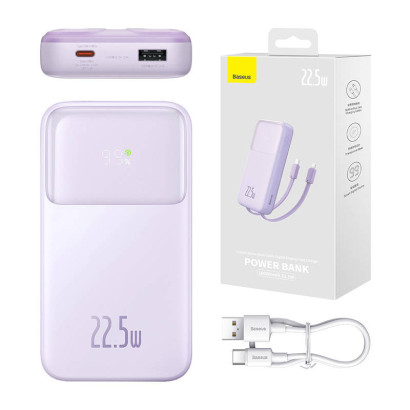 Powerbank Baseus Comet with USB to USB-C cable, 10000mAh, 22.5W (purple)